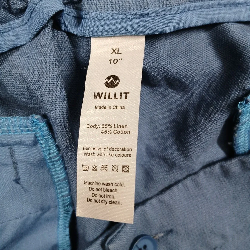 Willit Linen‎ Shorts Mens XL Blue Elastic Waist 10